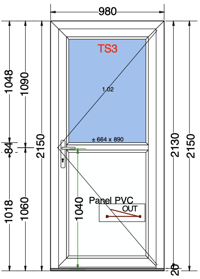 Kunststof deur 1/2 glas